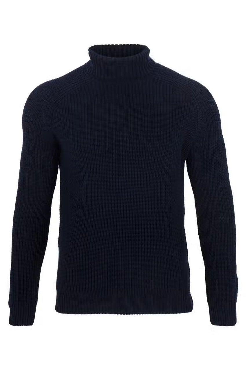 Paul James - 100% Cotton Fisherman Rib Knit Roll Neck Sweater (navy ...